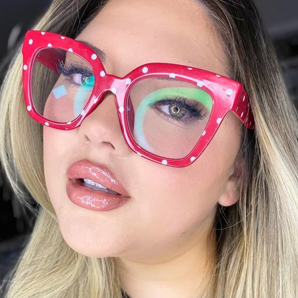 Red & white Dot eyeglasses plastic lenses no perscription
